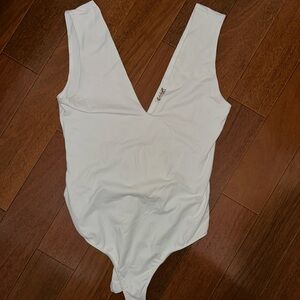 White Deep V Neck Bodysuit Free People